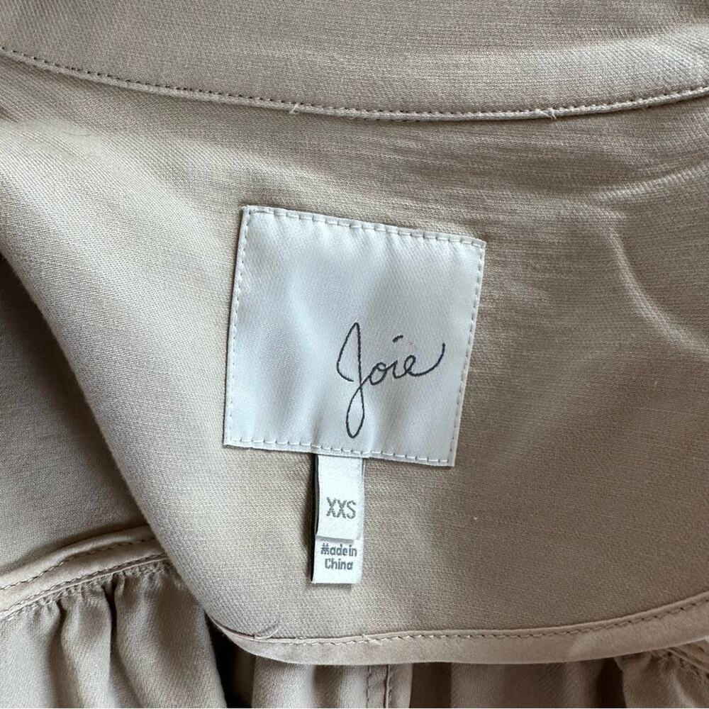 Joie Puff Sleeve Cotton Trench Coat Jacket Classic Beige Long Button-Front - Picture 11 of 14